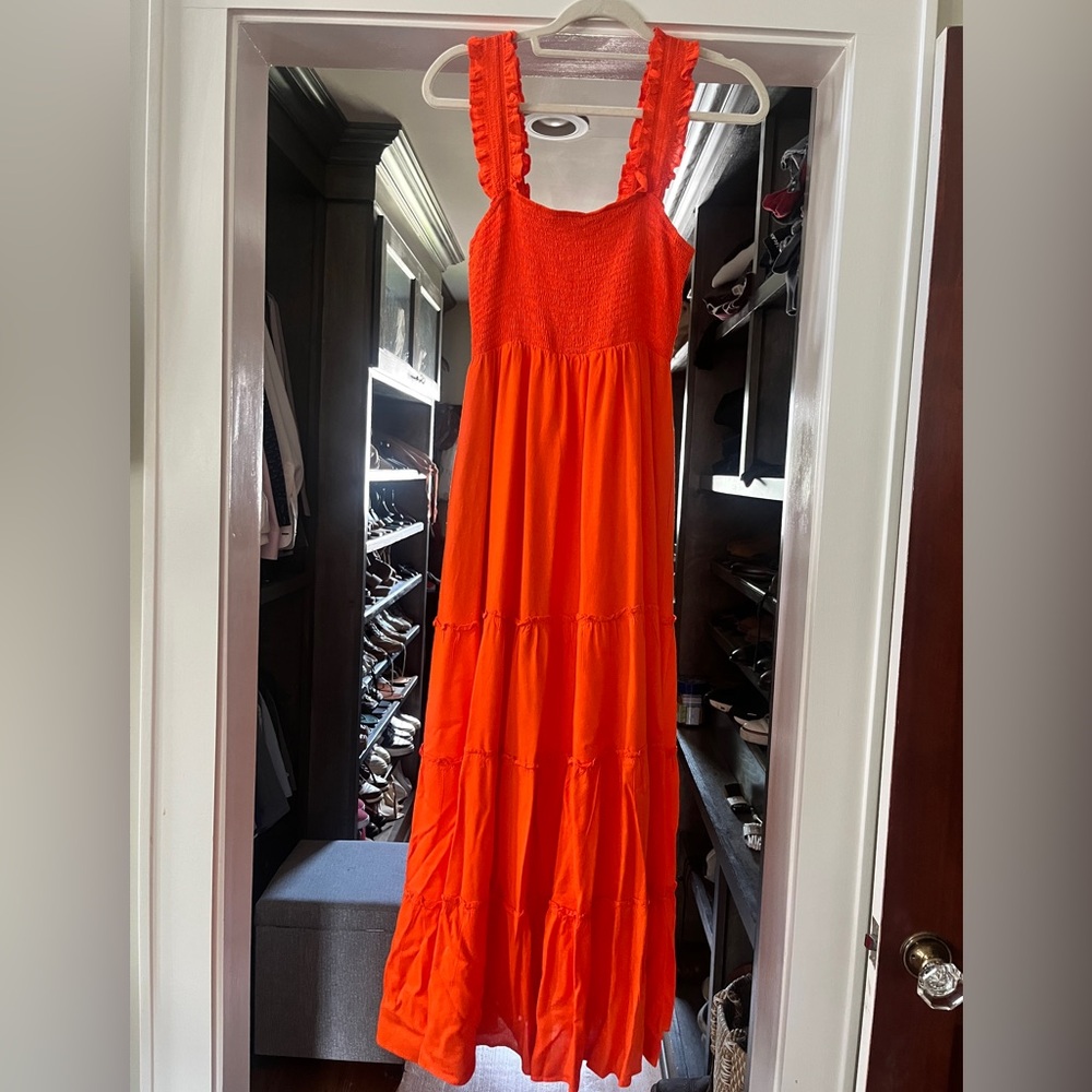Lucy Paris Orange/Tangerine  Smock tiered Maxi Dress Size M